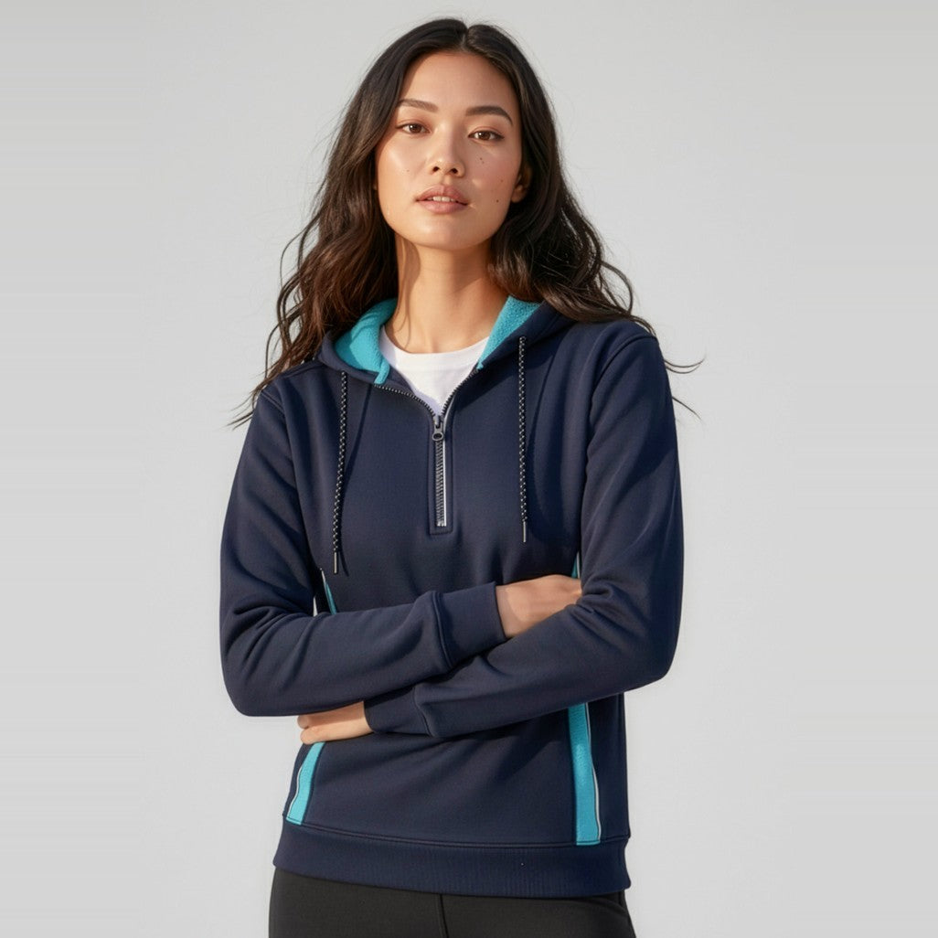 Biz Renegade Unisex Hoodie SW710M in Navy/Sky/Silver, worn by model