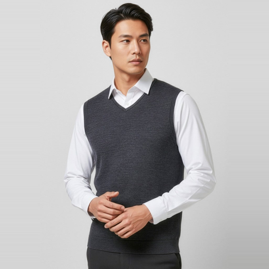 Biz Milano Mens Vest WV619M in Charcoal, worn by model