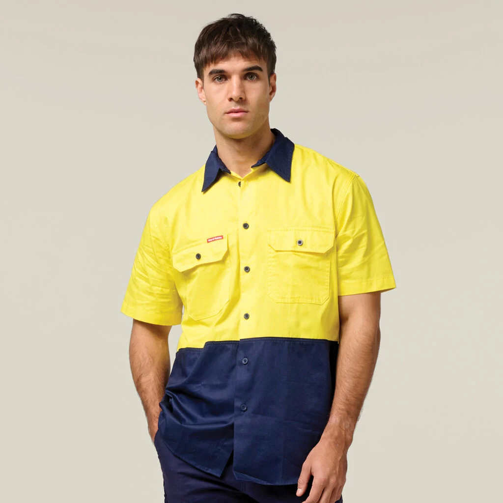 Hard Yakka Core Hi Vis Light Weight Vented Short Sleeve Cotton Shirt Y04620