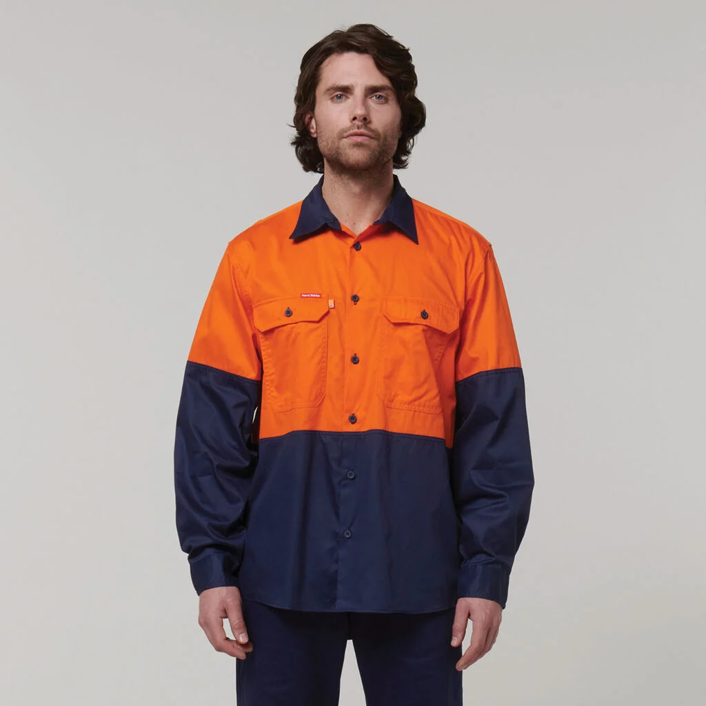 Hard Yakka Core Hi Vis Long Sleeve 2 Tone Vented Cotton Shirt Y07950