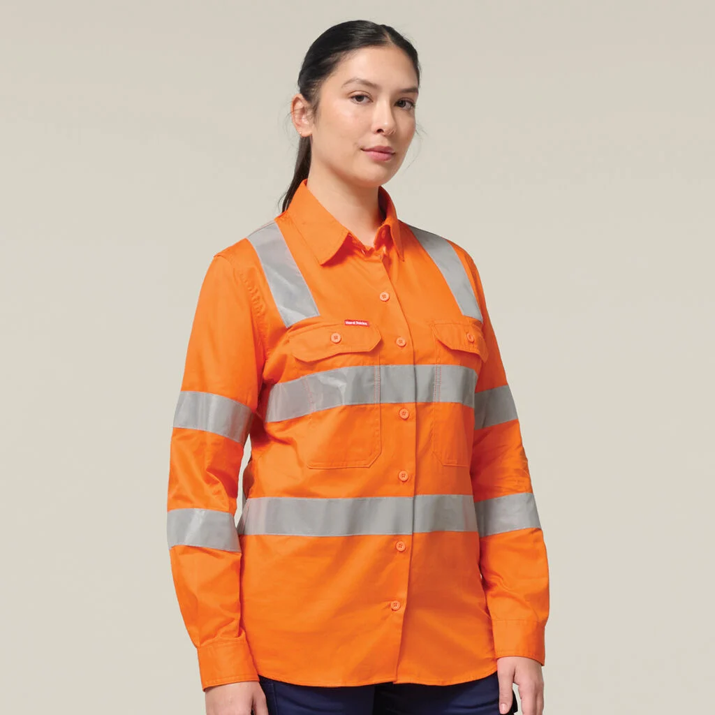 Hard Yakka Women's Foundations Biomotion Hi-Vis Taped Long Sleeve Cross Back Y08420
