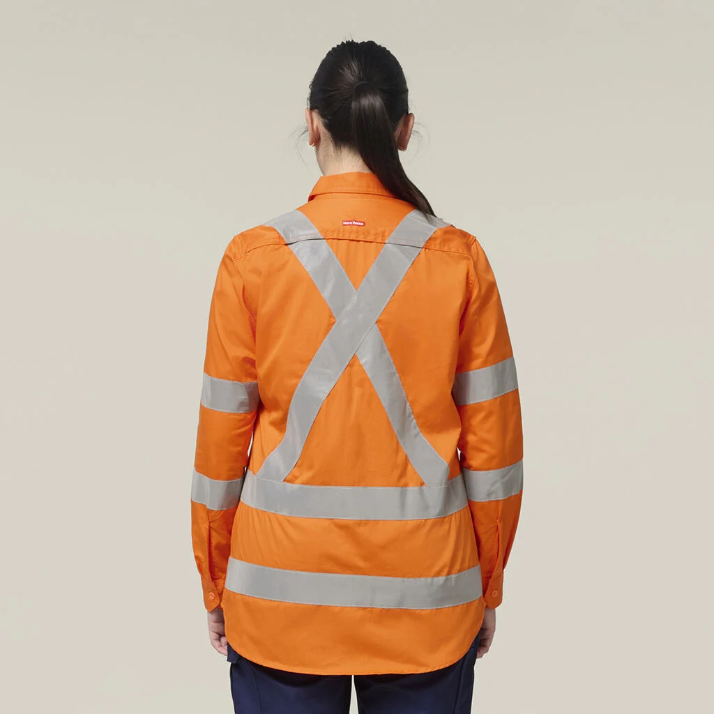 Hard Yakka Women's Foundations Biomotion Hi-Vis Taped Long Sleeve Cross Back Y08420