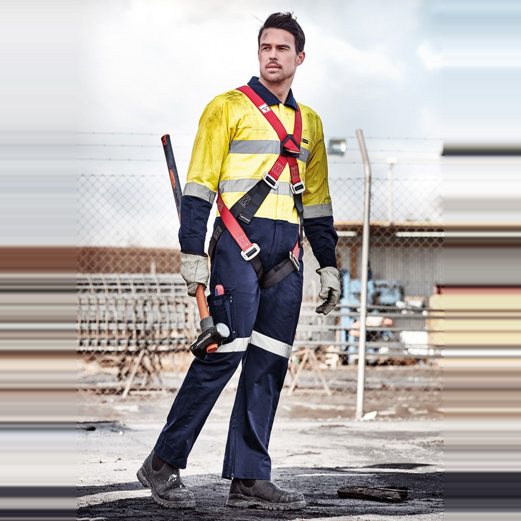 Syzmik Mens Rugged Cooling Taped Overall ZC804 in Yellow/Navy, worn by model