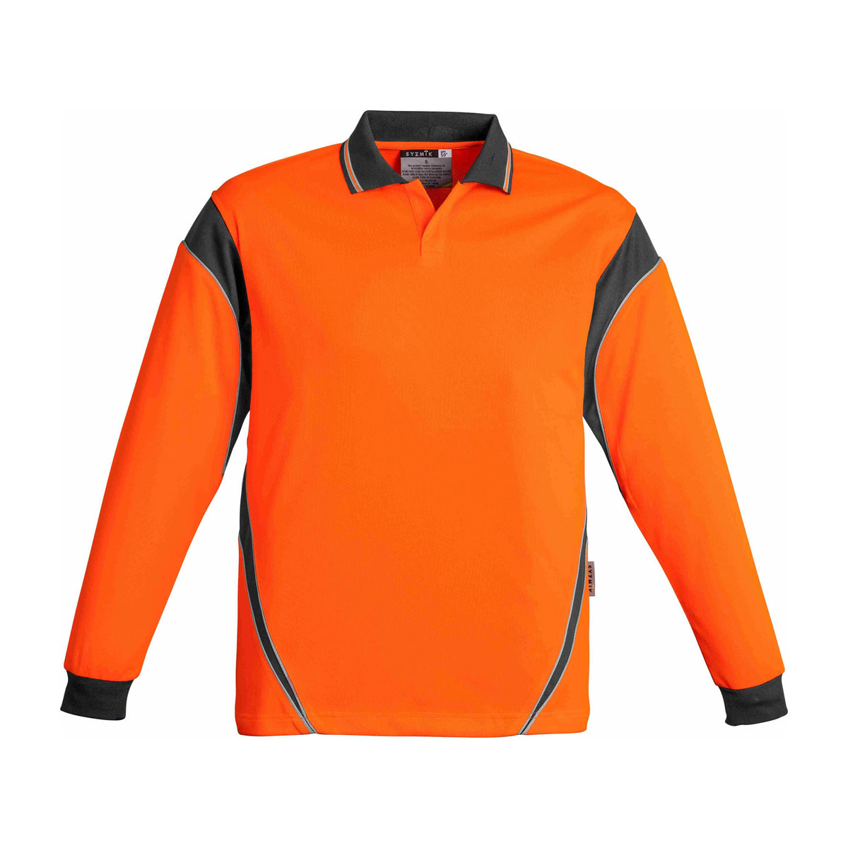 Syzmik Mens Hi Vis Aztec Long Sleeve Polo ZH249 in Orange/Charcoal