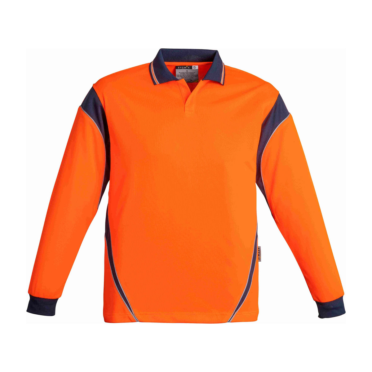 Syzmik Mens Hi Vis Aztec Long Sleeve Polo ZH249 in Orange/Navy