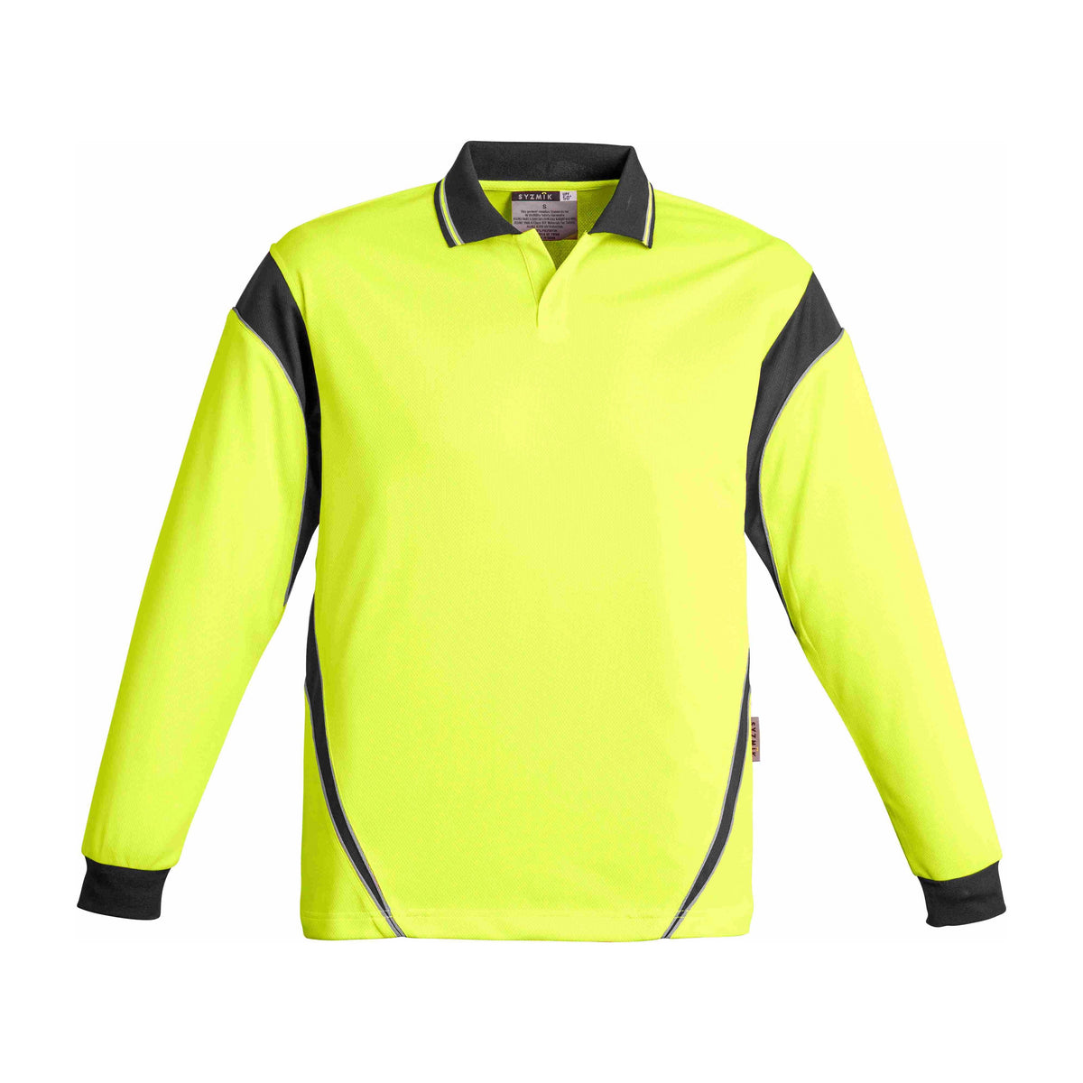 Syzmik Mens Hi Vis Aztec Long Sleeve Polo ZH249 in Yellow/Charcoal