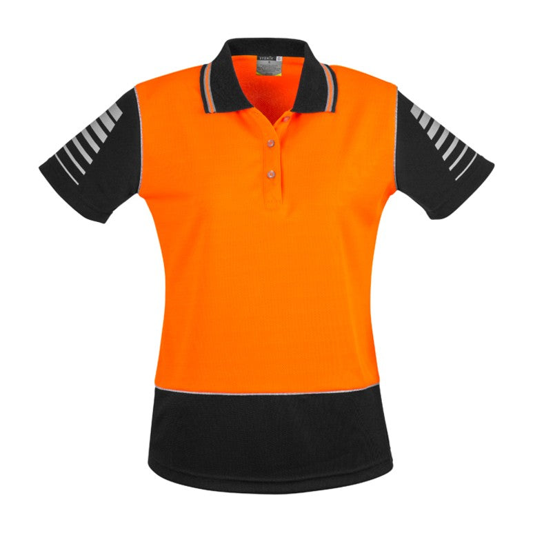 Syzmik Womens Hi Vis Zone Short Sleeve Polo ZHL236 in Orange/Black