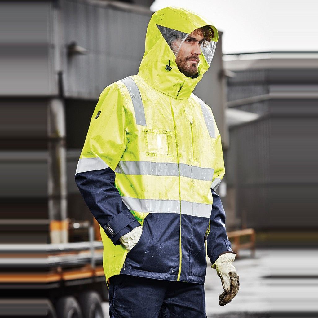 Syzmik Mens Hi Vis 4 In 1 Waterproof Jacket ZJ532, worn by model