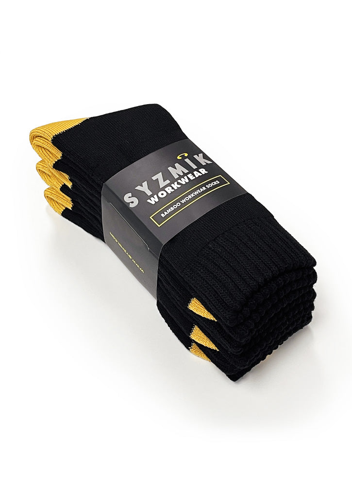 Syzmik Bamboo Work Socks 3 Pack ZMSOCK3 - Black/Yellow - 3 pack