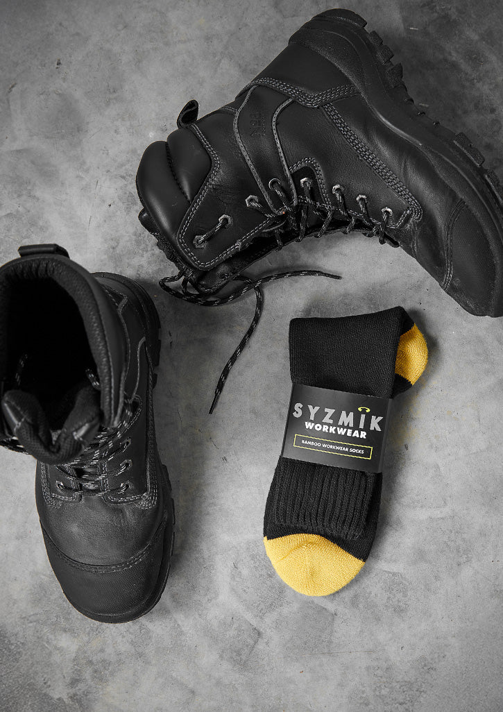 Syzmik Bamboo Work Socks 3 Pack ZMSOCK3 - Black/Yellow - worn