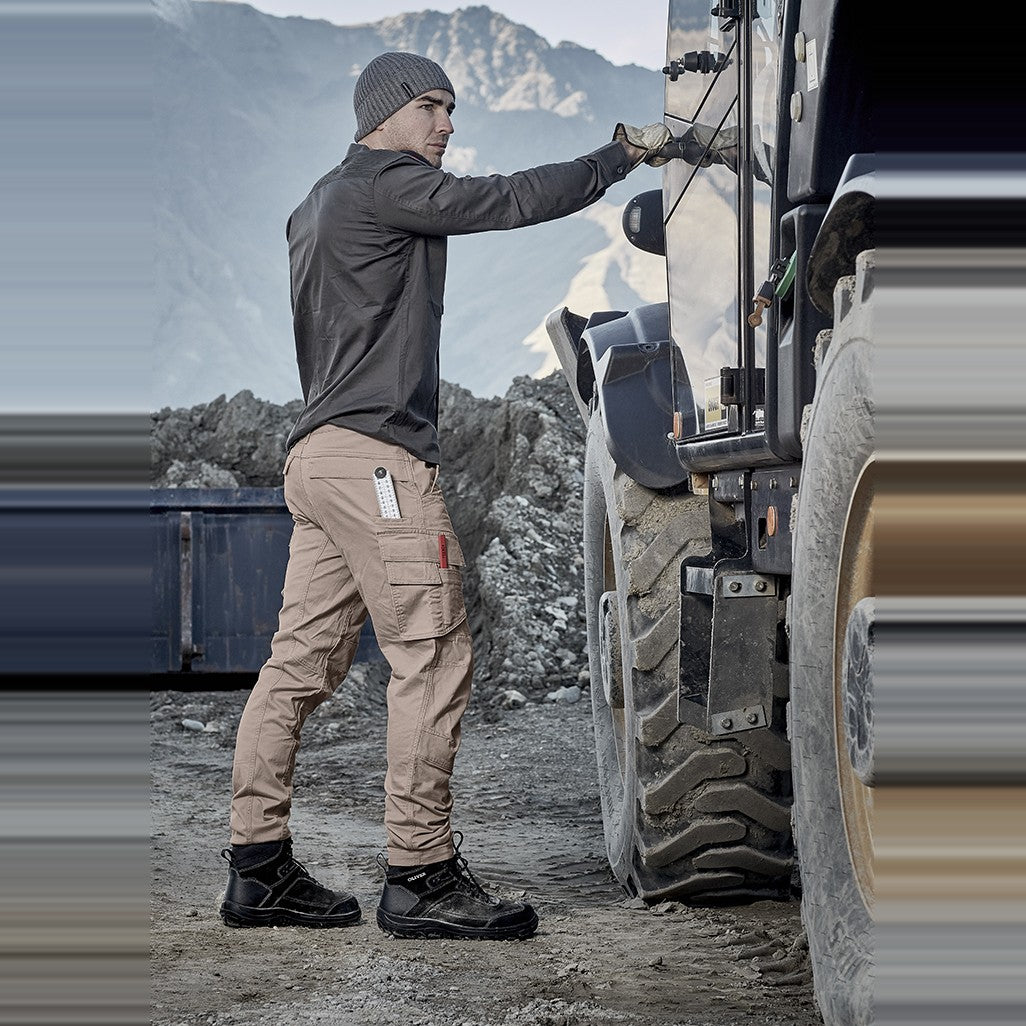 Syzmik Mens Streetworx Curved Cargo Pant ZP360, worn by model