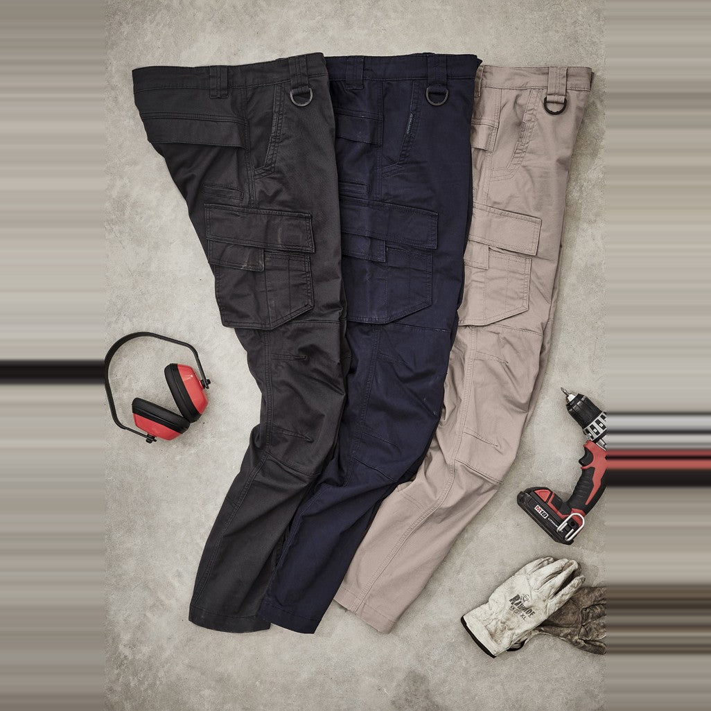Syzmik Mens Streetworx Curved Cargo Pant ZP360 in Charcoal, worn by model