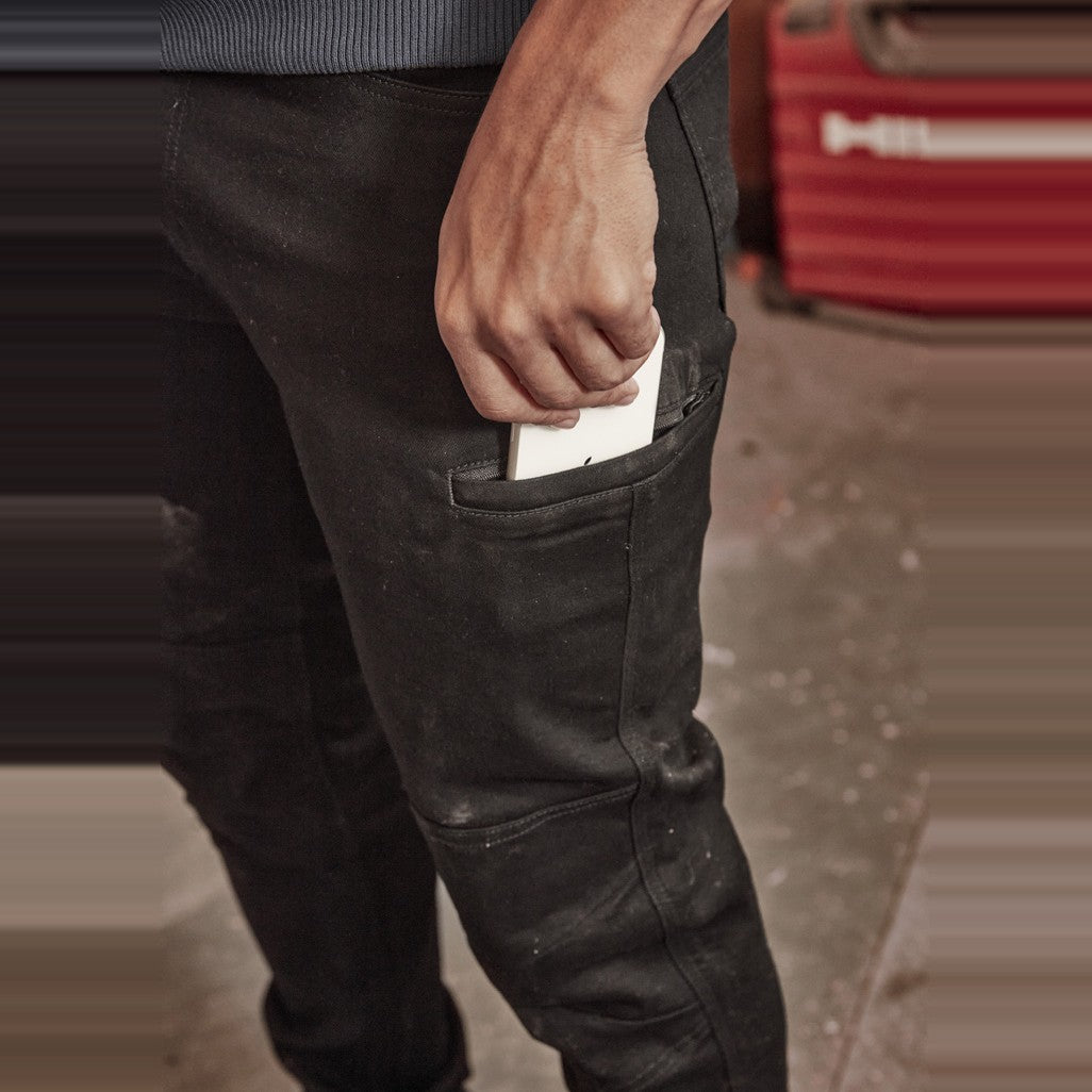 Syzmik Mens Streetworx Stretch Jean ZP540 in Black, worn by model, view 3