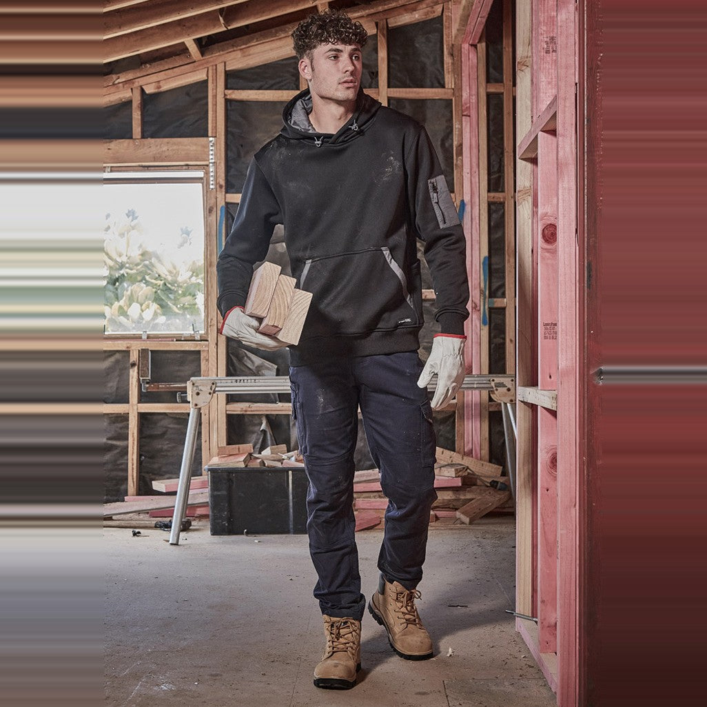 Syzmik Mens Rugged Cooling Stretch Pant ZP604 in Navy, worn by model