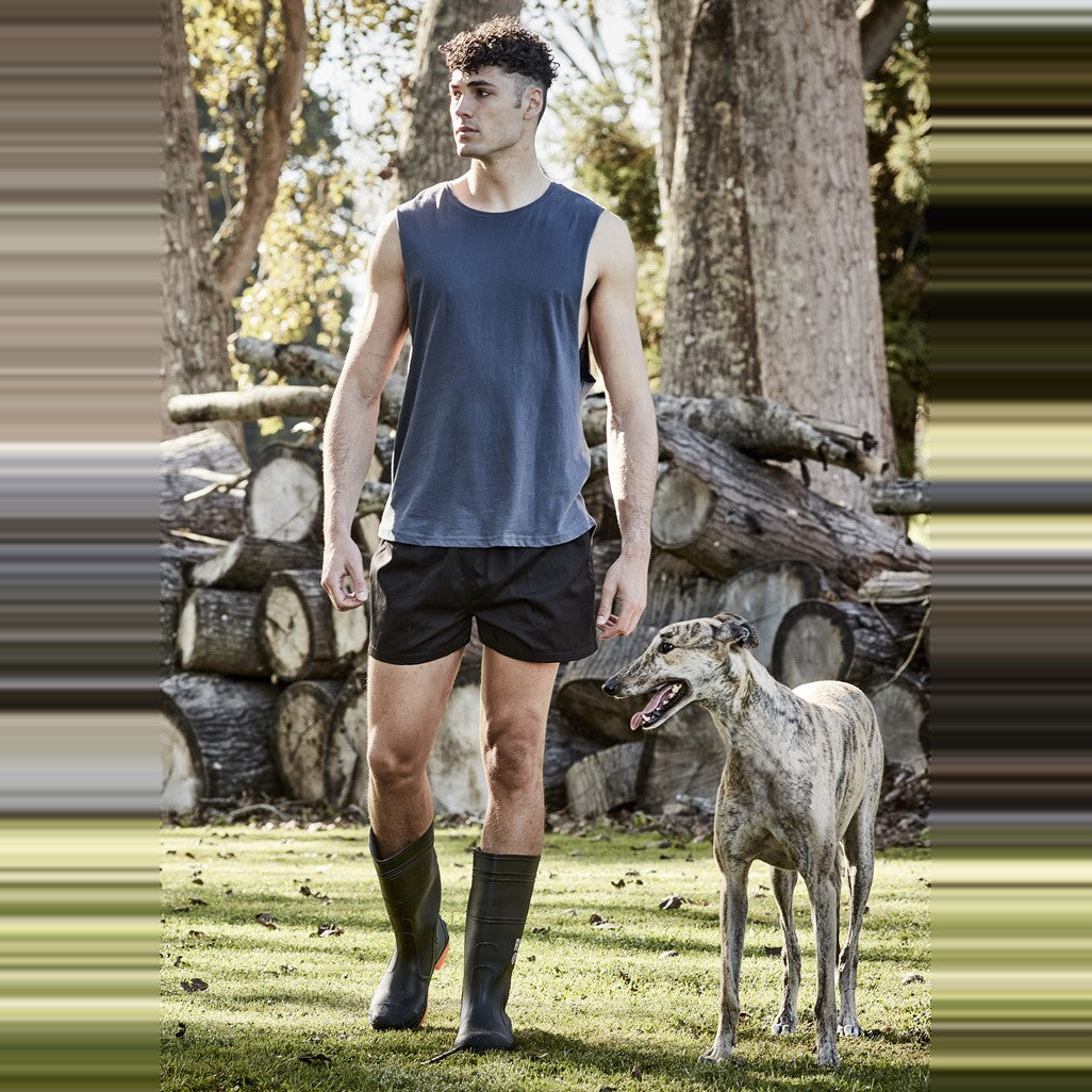 Syzmik Mens Rugby Short ZS105 in Black, worn by model, view 2