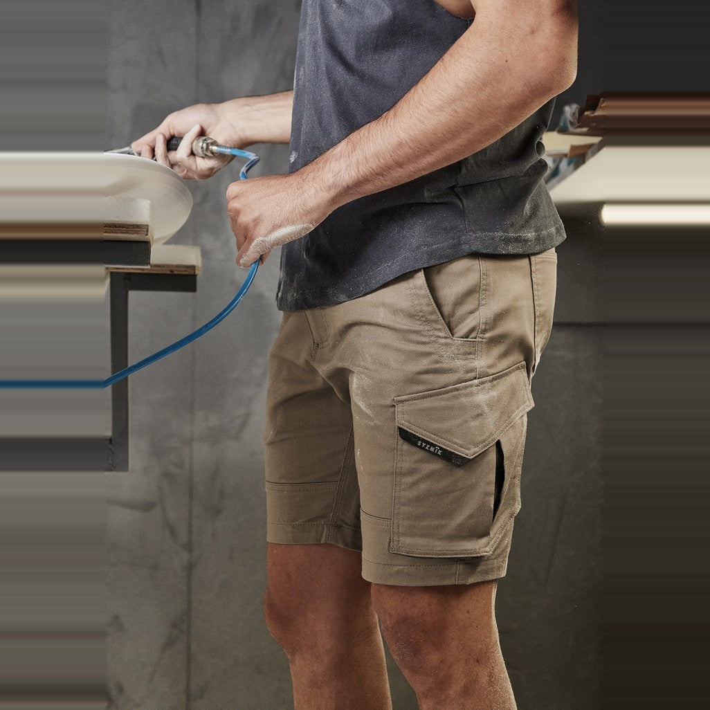 Syzmik Mens Rugged Cooling Stretch Short ZS605 in Khaki, worn by model, view 2