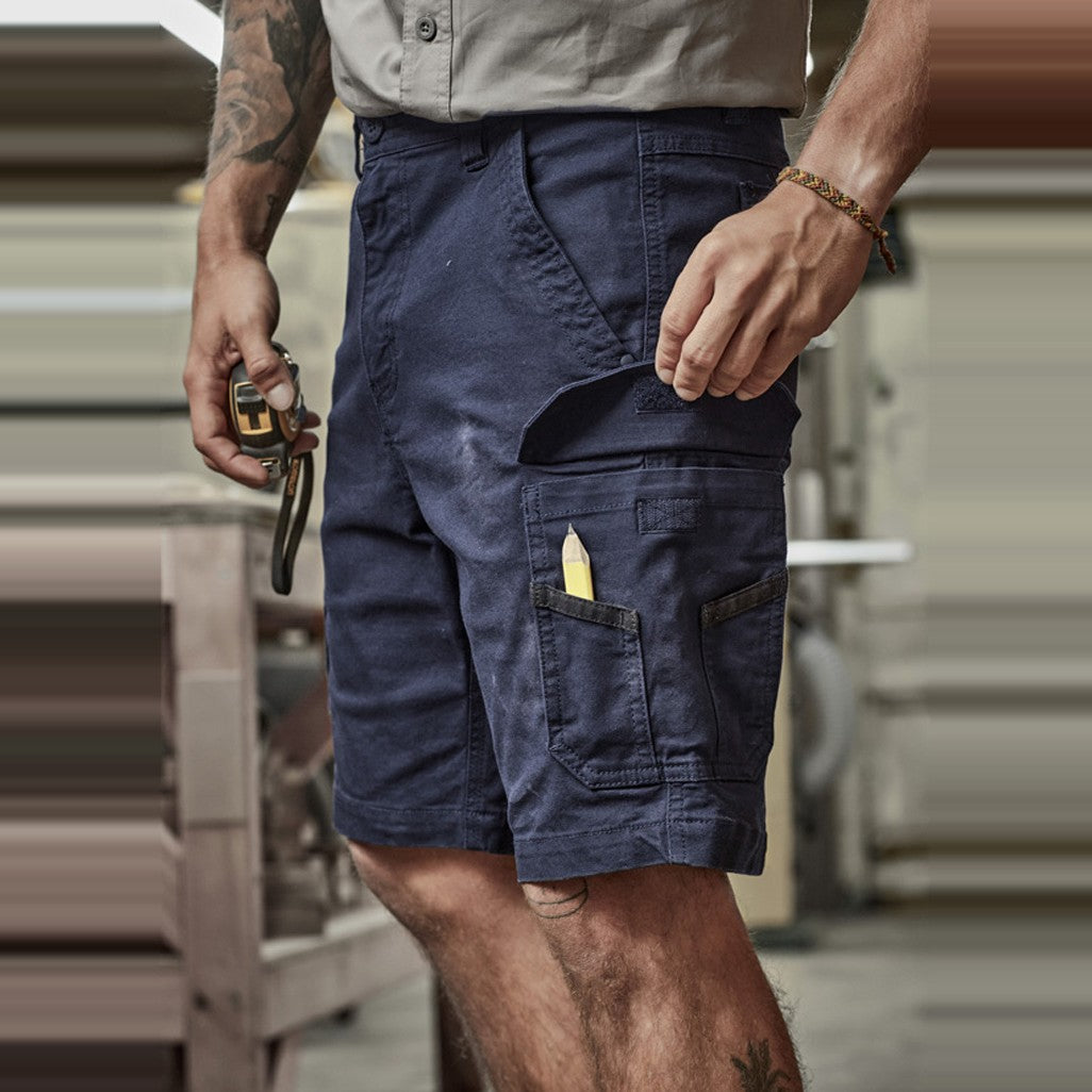 Syzmik Mens Streetworx Heritage Short ZS822 in Navy, worn by model, view 3