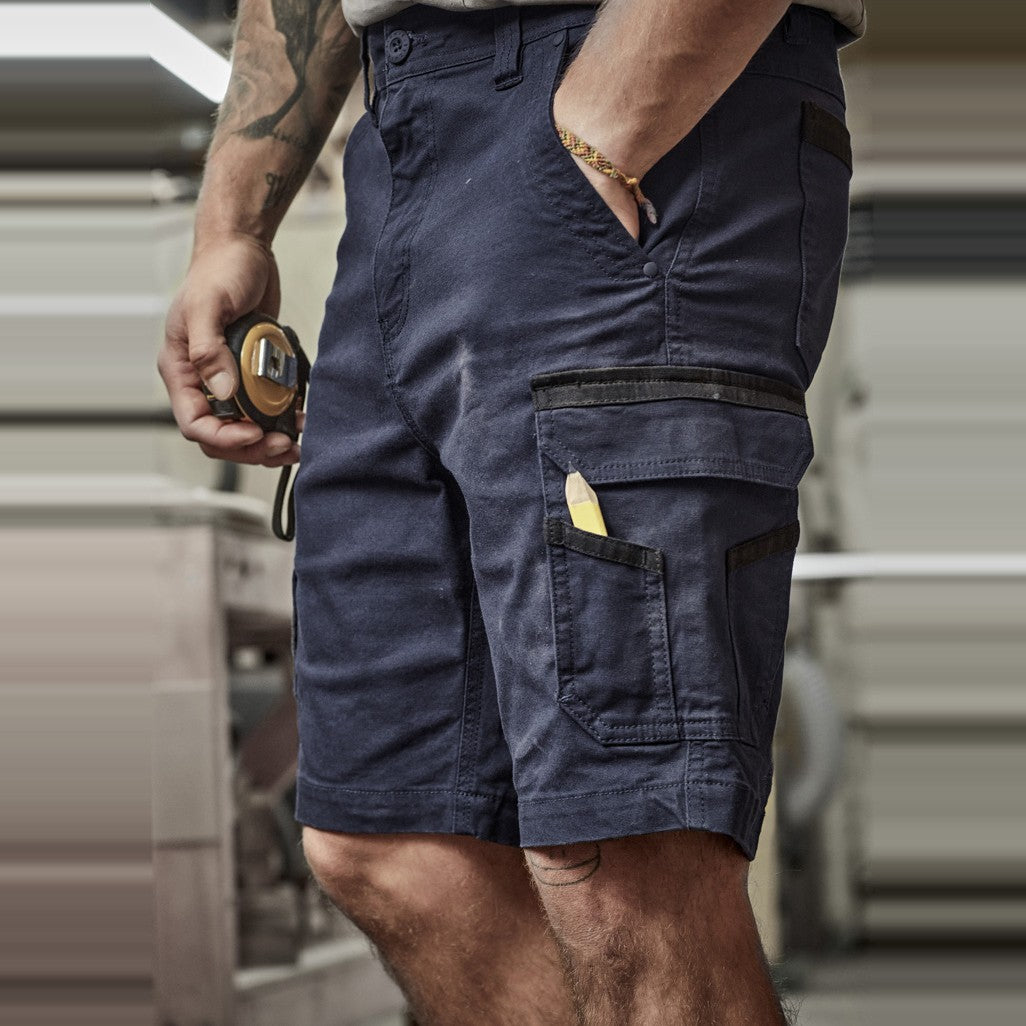 Syzmik Mens Streetworx Heritage Short ZS822 in Navy, worn by model, view 4