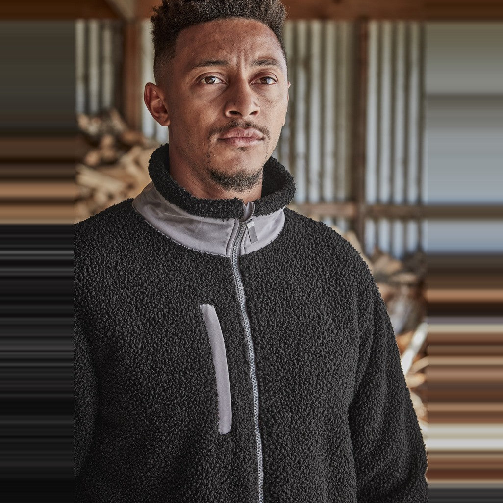 Syzmik Unisex Streetworx Full Zip Sherpa Fleece ZT285 in Black, worn by model, view 6
