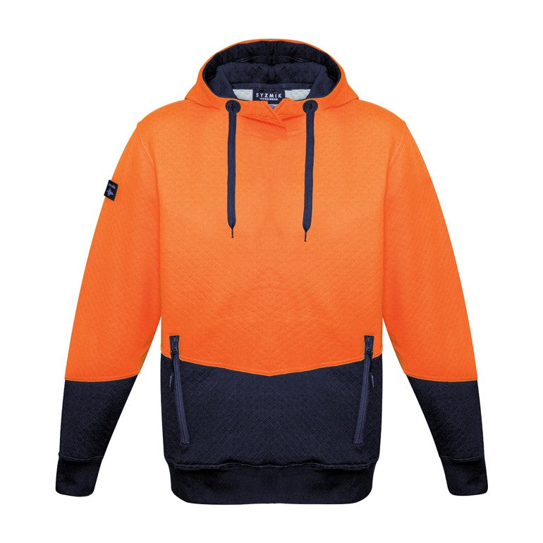 Syzmik Unisex Hi Vis Textured Jacquard Hoodie ZT477 in Orange/Navy