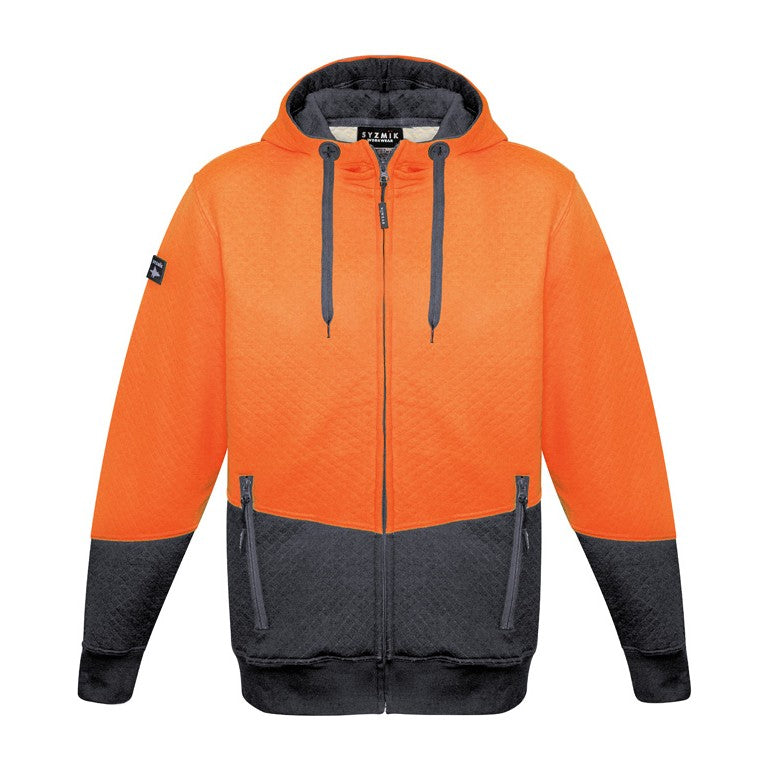 Syzmik Unisex Hi Vis Textured Jacquard Full Zip Hoodie ZT478 in Orange/Charcoal