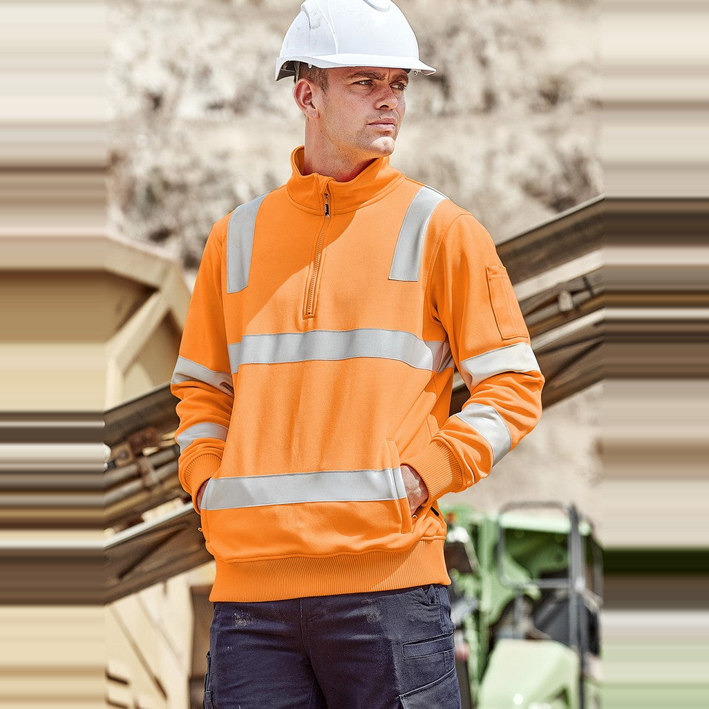 Syzmik Unisex Hi Vis VIC Rail 1/4 Zip Pullover ZT640, worn by model
