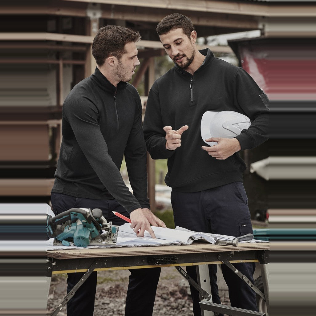 Syzmik Unisex Merino Wool Mid-Layer Pullover ZT766 in Black, worn by model