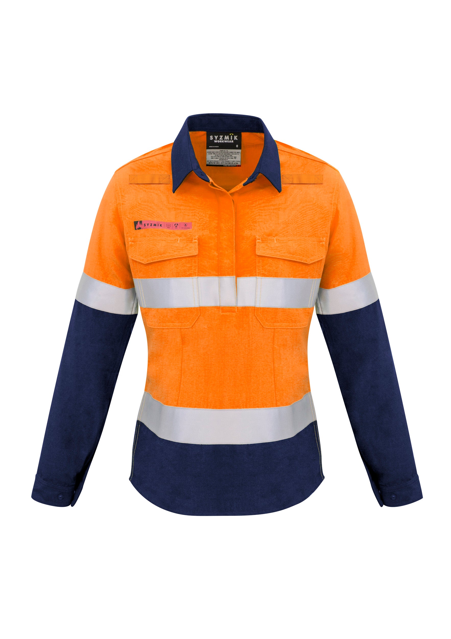 Syzmik Womens FR Closed Front Hooped Taped Spliced Shirt ZW131