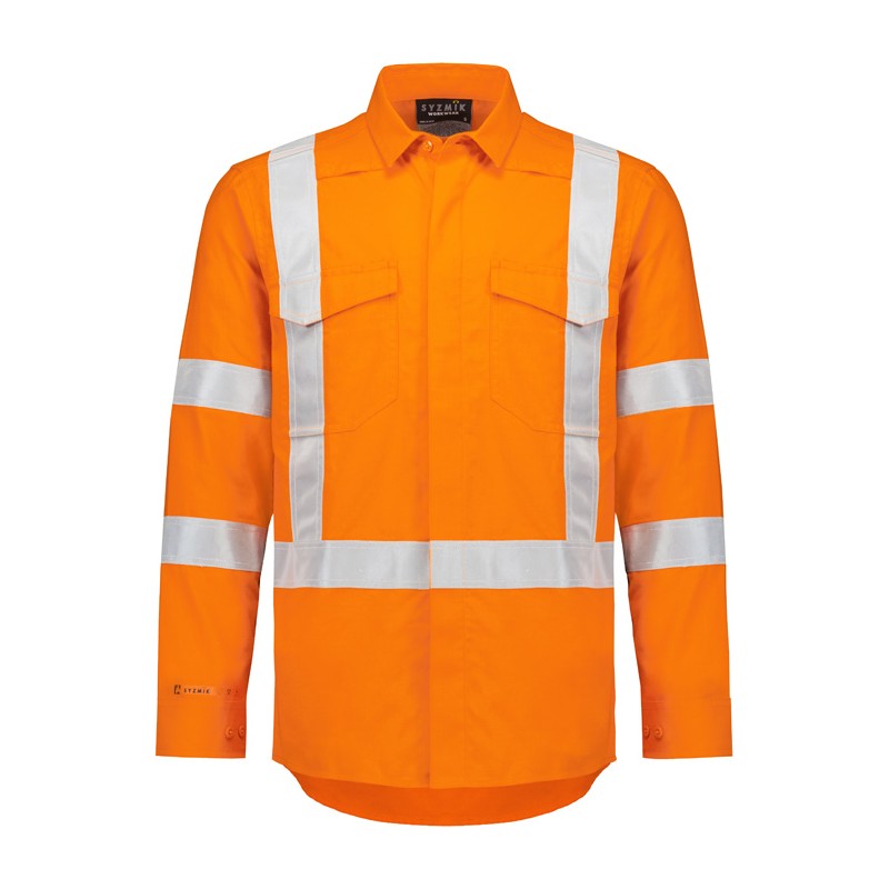 Syzmik Mens Orange Flame Lightweight Ripstop X Back Taped Shirt ZW187 in Orange