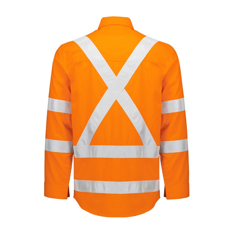 Syzmik Mens Orange Flame Lightweight Ripstop X Back Taped Shirt ZW187 in Orange, view 2