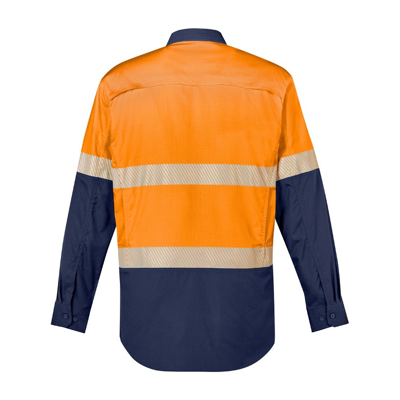 Syzmik Mens Rugged Cooling Hi Vis Segmented Tape Long Sleeve Shirt ZW229 in Orange/Navy, view 2