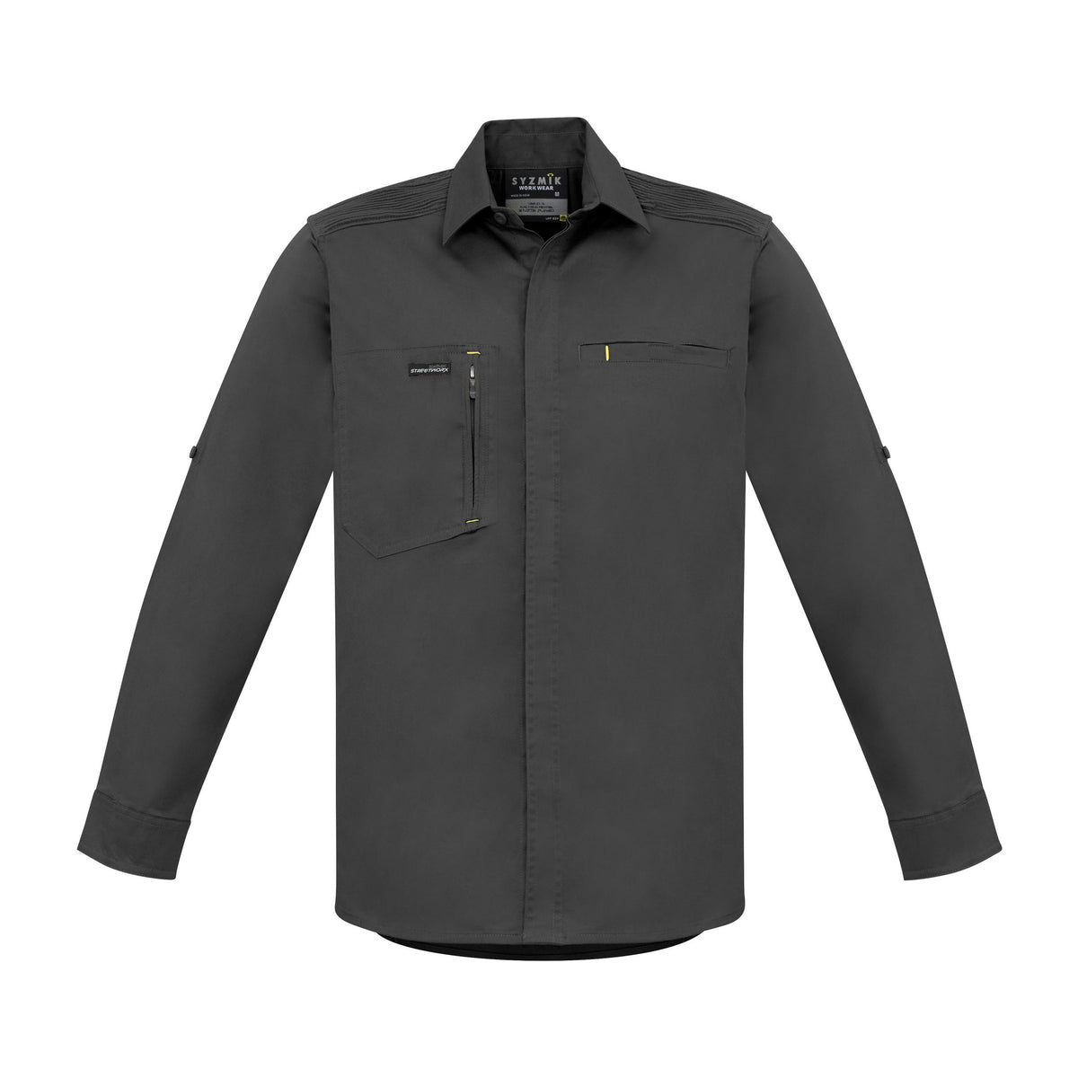 Syzmik Mens Streetworx L/S Stretch Shirt ZW350 in Charcoal