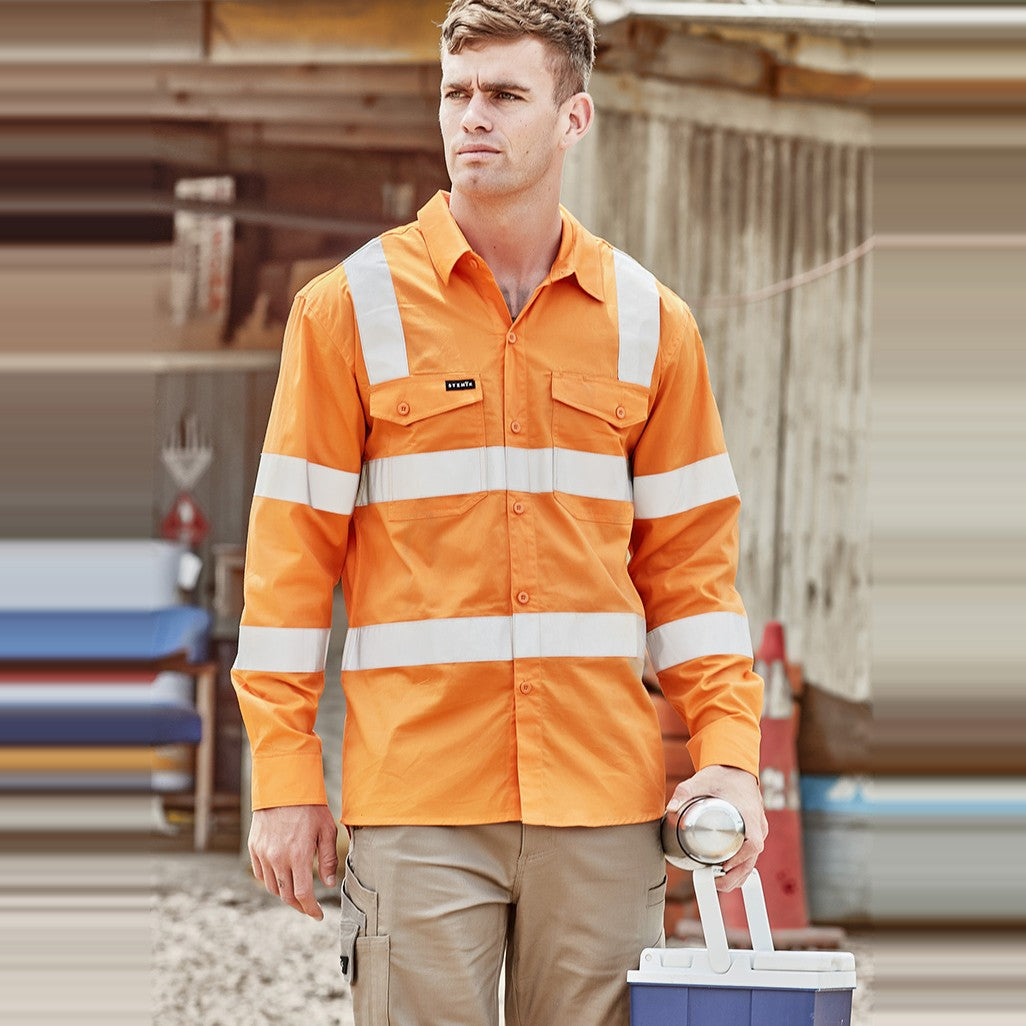 Syzmik Mens Bio Motion VIC Rail Long Sleeve Shirt ZW680, worn by model