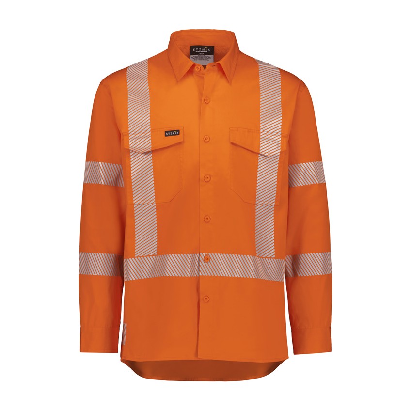 Syzmik Mens Hi Vis X Back NSW Rail Shirt - Segmented Tape ZW692 in Orange