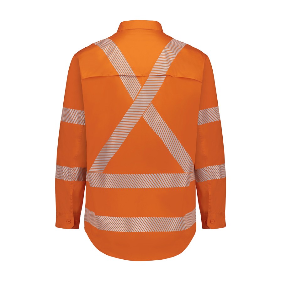 Syzmik Mens Hi Vis X Back NSW Rail Shirt - Segmented Tape ZW692 in Orange, view 2