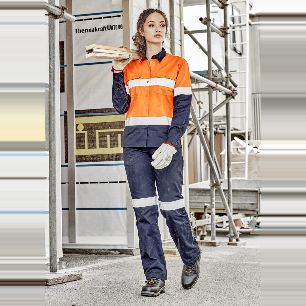 Syzmik Womens Taped Utility Pant ZWL004 in Navy, worn by model