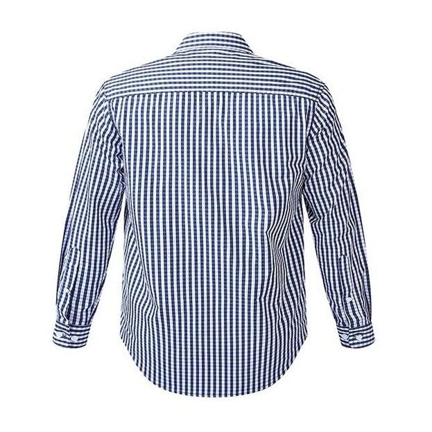 Pilbara Mens Check Long Sleeve Shirt RMPC004 in Navy/White Check, back view