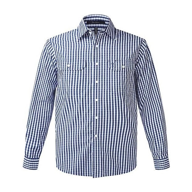 Pilbara Mens Check Long Sleeve Shirt RMPC004 in Navy/White Check