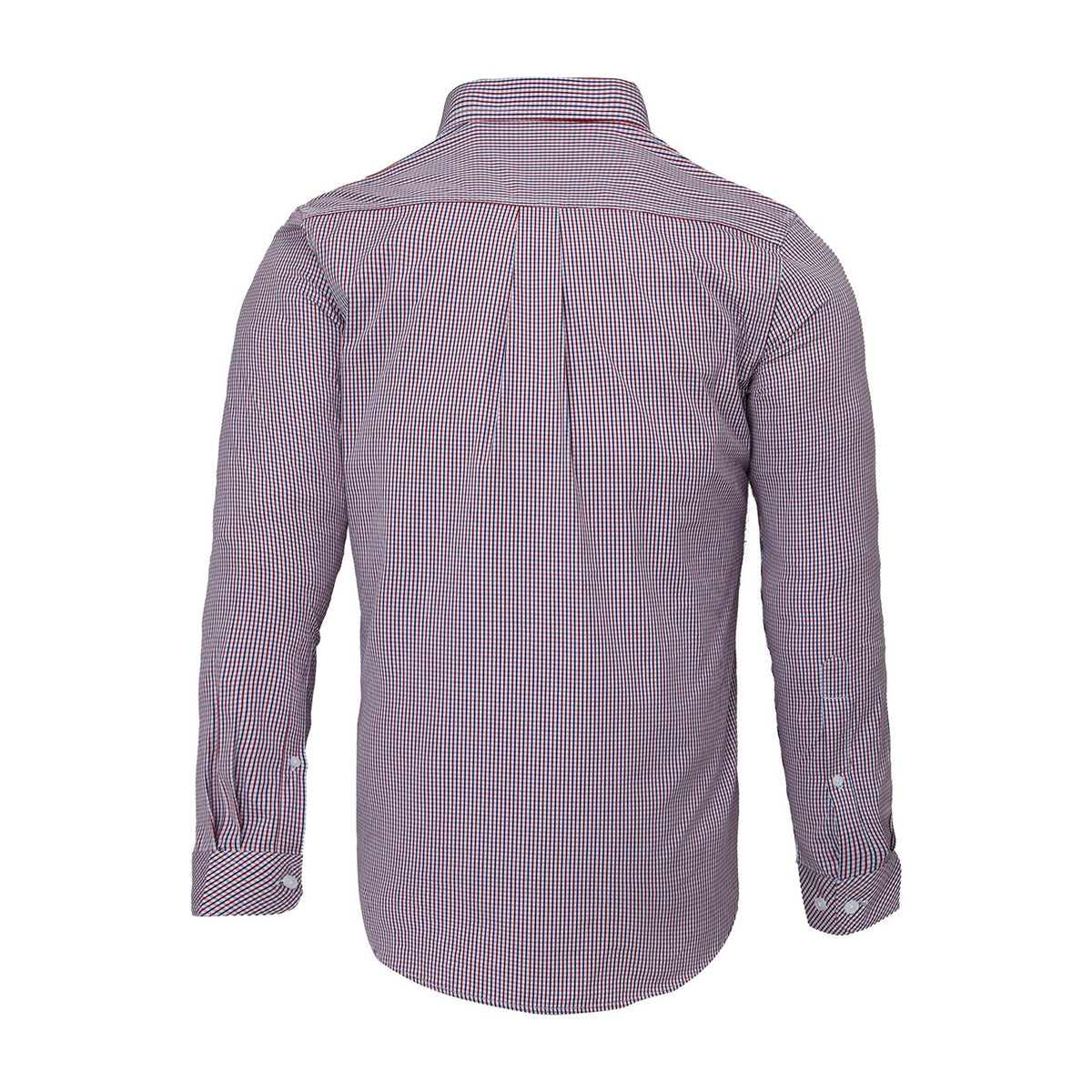 Pilbara Mens Long Sleeve Shirt Double Pockets RMPC008 in Red/Navy/White Small Check, back view