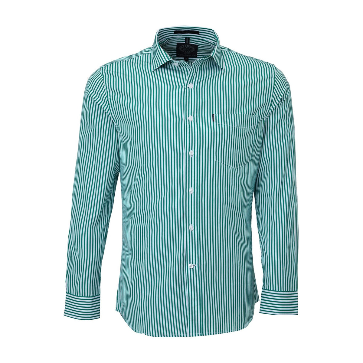 Pilbara Mens Long Sleeve Shirt Single Pocket RMPC012 in Emerald/White Stripe
