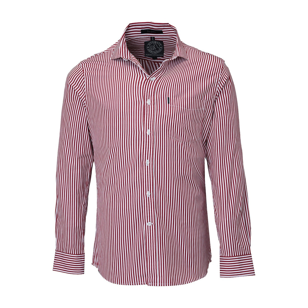 Pilbara Mens Long Sleeve Shirt Single Pocket RMPC012 in Red/White Stripe