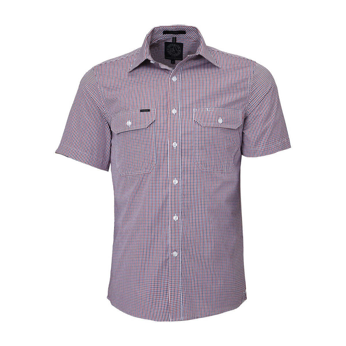 Pilbara Mens Short Sleeve Shirt Double Pockets RMPC008S in Red/Navy/White Small Check