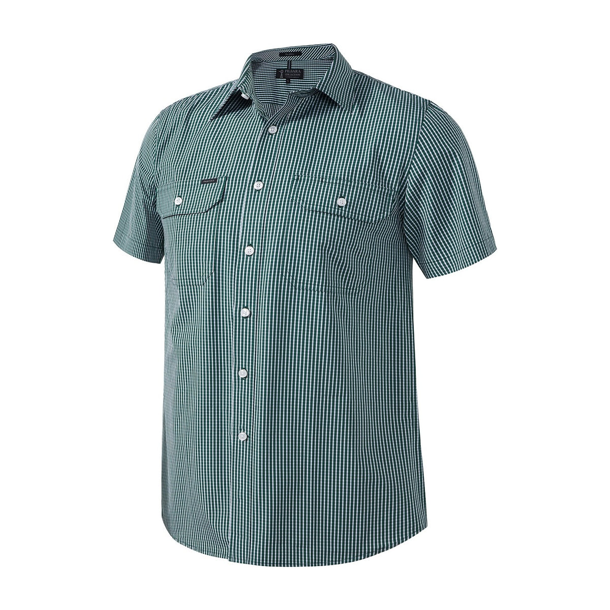 Pilbara Mens Short Sleeve Shirt Double Pockets RMPC009S in Green/White Small Check