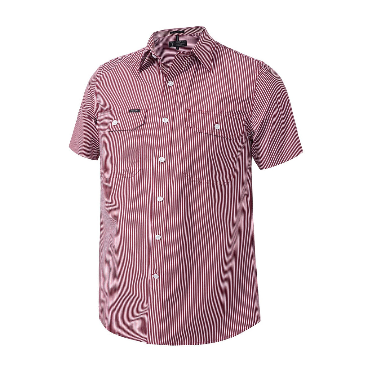 Pilbara Mens Short Sleeve Shirt Double Pockets RMPC010S in Red/White Small Stripe