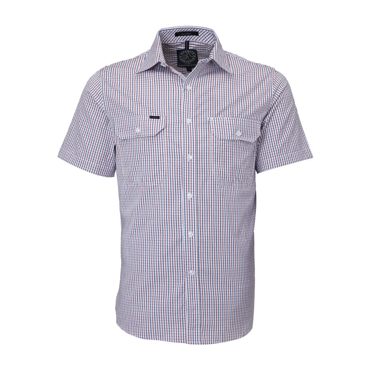 Pilbara Mens Short Sleeve Shirt Double Pockets RMPC011S in Red/Navy/White Check