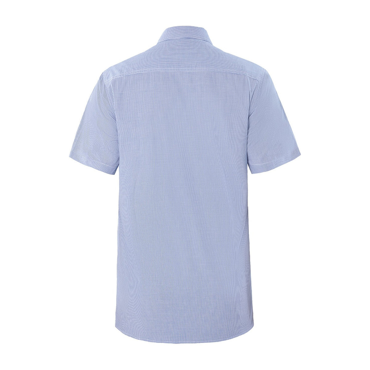 Pilbara Mens Yarn Dyed Check Dual Pocket Short Sleeve Shirt RMPC063S in Blue/White Mini Check, back view