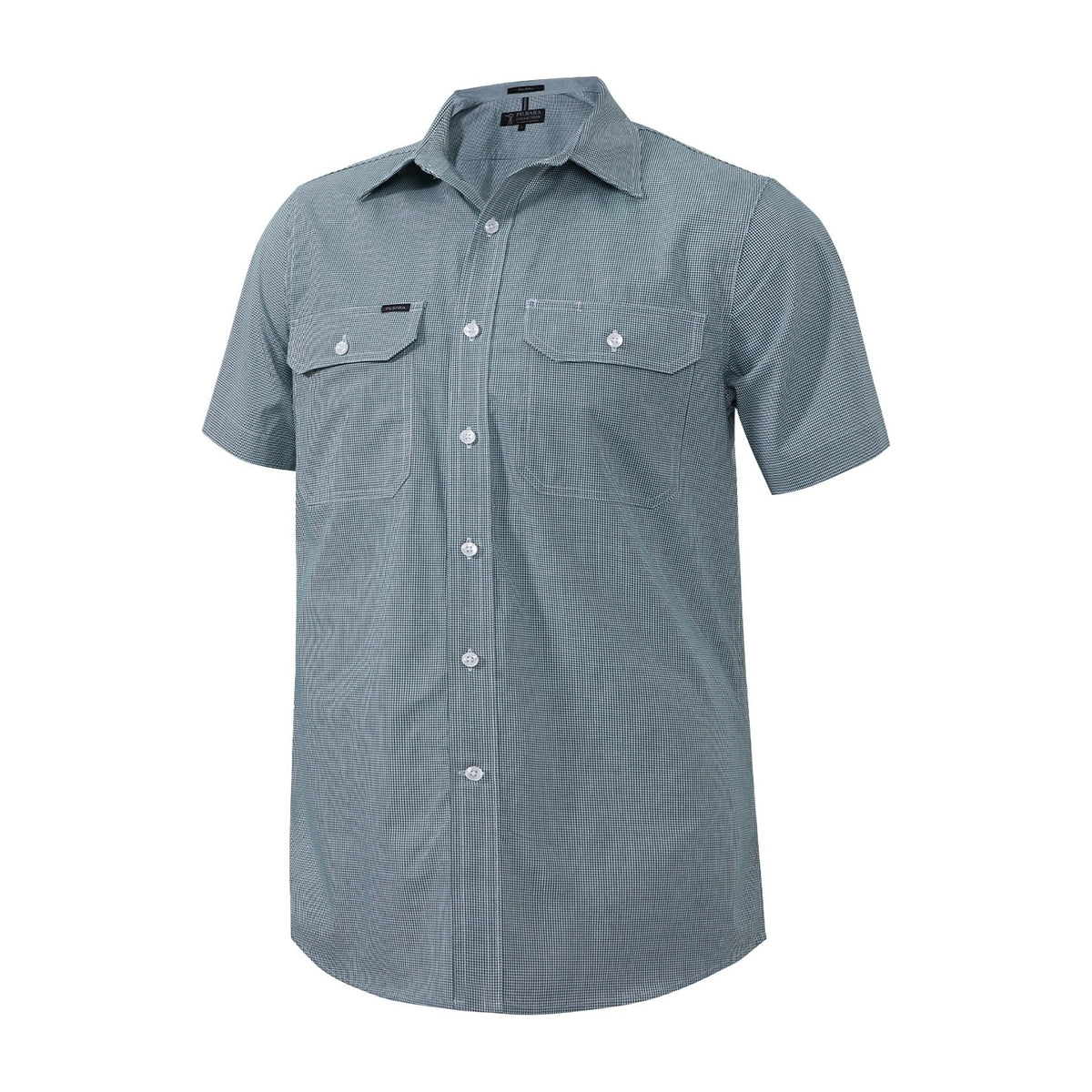 Pilbara Mens Yarn Dyed Check Dual Pocket Short Sleeve Shirt RMPC063S in Green/White Mini Check