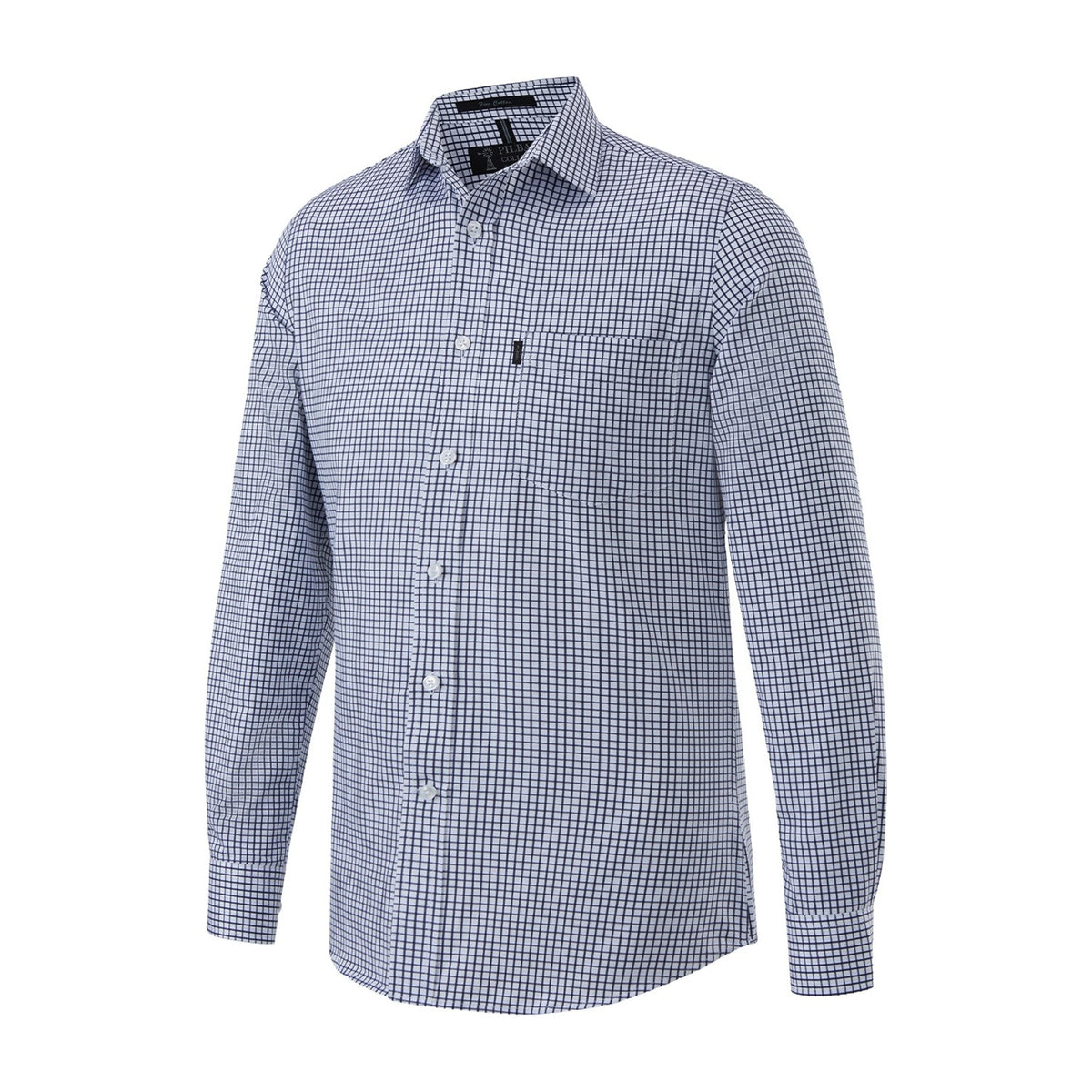 Pilbara Mens Yarn Dyed Check Single Pocket Long Sleeve Shirt RMPC114 in Navy/White