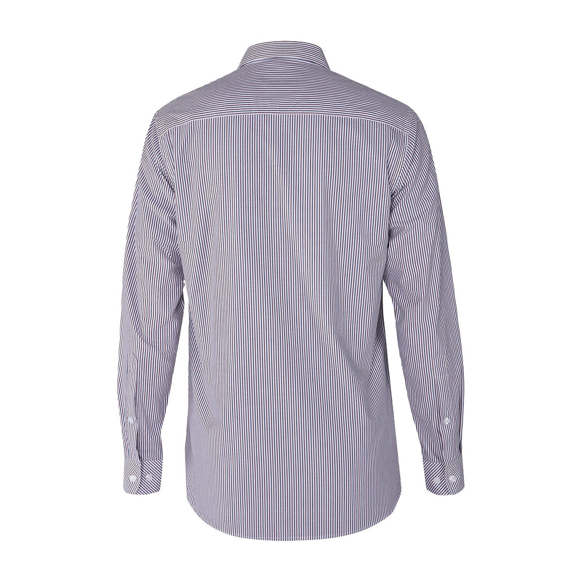 Pilbara Mens Yarn Dyed Stripe Dual Pocket Long Sleeve Shirt RMPC058 in Maroon/Navy/White Stripe, back view
