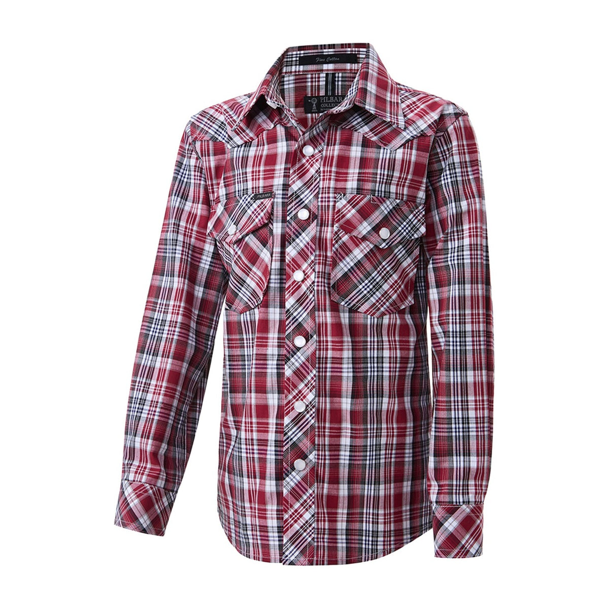 Pilbara Western Kids Snap Button Long Sleeve Shirt RMPW010 in Red/Black/White